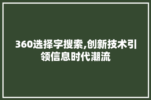 360选择字搜索,创新技术引领信息时代潮流