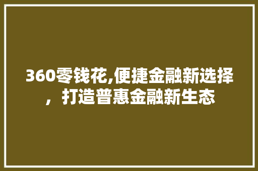 360零钱花,便捷金融新选择，打造普惠金融新生态