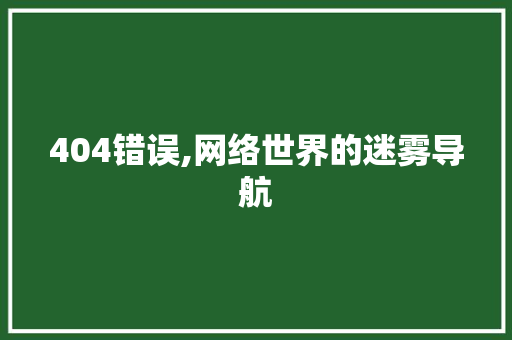 404错误,网络世界的迷雾导航