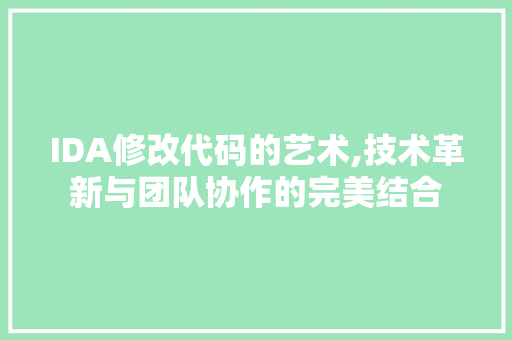 IDA修改代码的艺术,技术革新与团队协作的完美结合