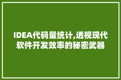 IDEA代码量统计,透视现代软件开发效率的秘密武器