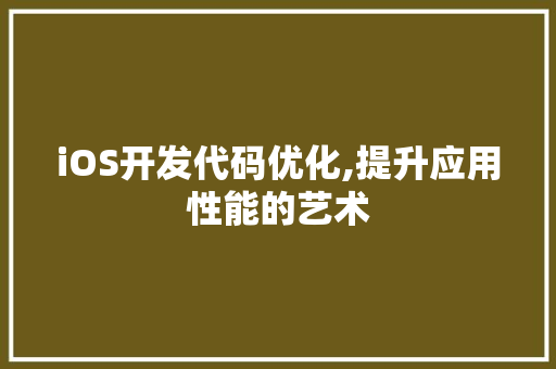 iOS开发代码优化,提升应用性能的艺术