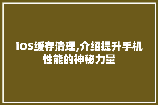 iOS缓存清理,介绍提升手机性能的神秘力量