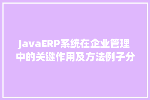 JavaERP系统在企业管理中的关键作用及方法例子分析