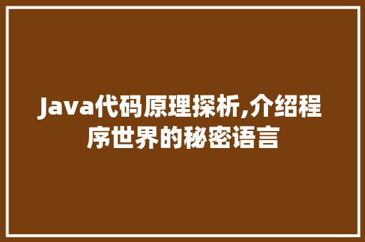 Java代码原理探析,介绍程序世界的秘密语言