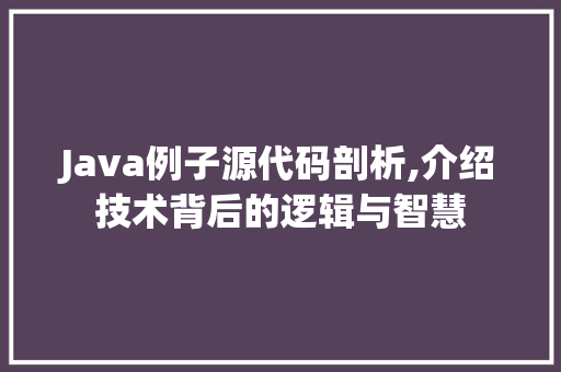 Java例子源代码剖析,介绍技术背后的逻辑与智慧