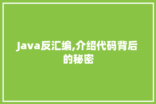 Java反汇编,介绍代码背后的秘密