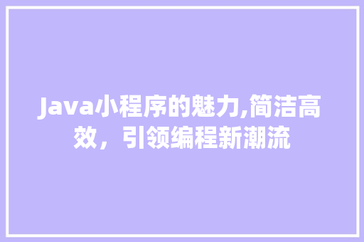 Java小程序的魅力,简洁高效，引领编程新潮流