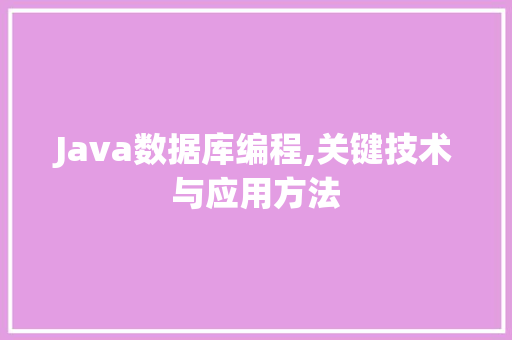 Java数据库编程,关键技术与应用方法