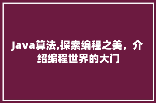 Java算法,探索编程之美，介绍编程世界的大门