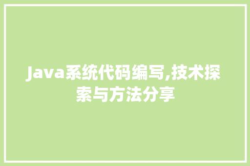 Java系统代码编写,技术探索与方法分享