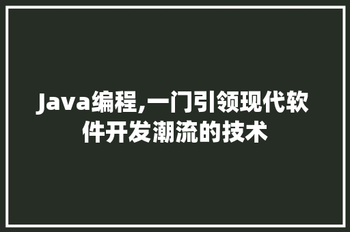 Java编程,一门引领现代软件开发潮流的技术