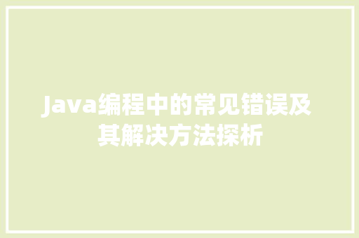 Java编程中的常见错误及其解决方法探析