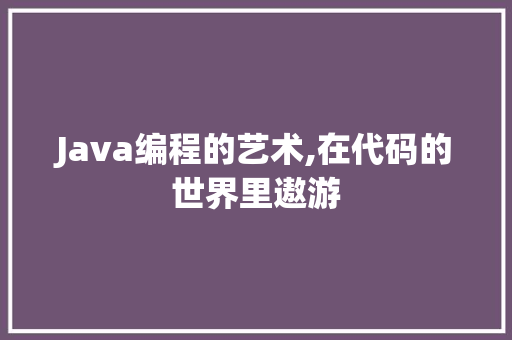 Java编程的艺术,在代码的世界里遨游