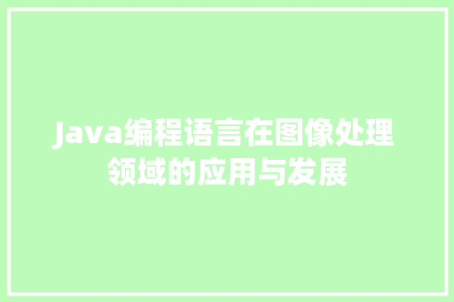 Java编程语言在图像处理领域的应用与发展