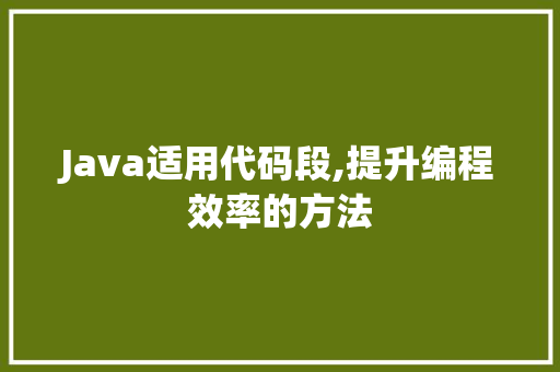 Java适用代码段,提升编程效率的方法