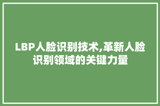 LBP人脸识别技术,革新人脸识别领域的关键力量