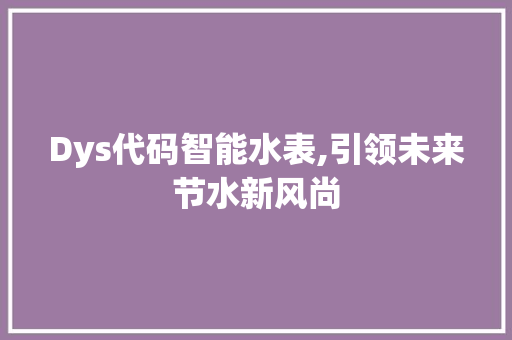 Dys代码智能水表,引领未来节水新风尚