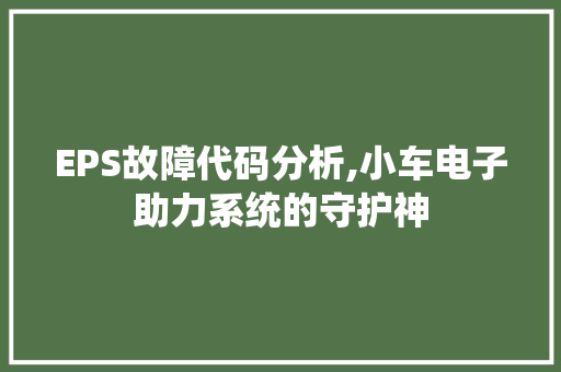 EPS故障代码分析,小车电子助力系统的守护神