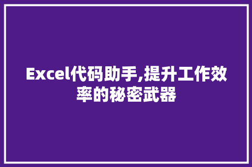 Excel代码助手,提升工作效率的秘密武器