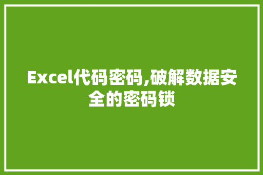 Excel代码密码,破解数据安全的密码锁