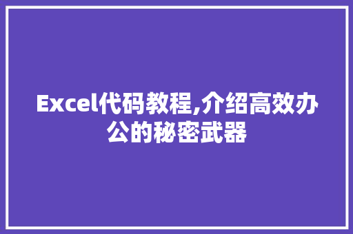 Excel代码教程,介绍高效办公的秘密武器