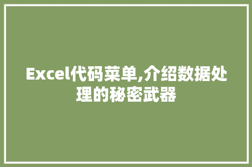 Excel代码菜单,介绍数据处理的秘密武器