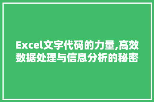 Excel文字代码的力量,高效数据处理与信息分析的秘密武器