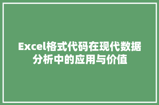 Excel格式代码在现代数据分析中的应用与价值