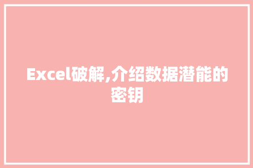 Excel破解,介绍数据潜能的密钥