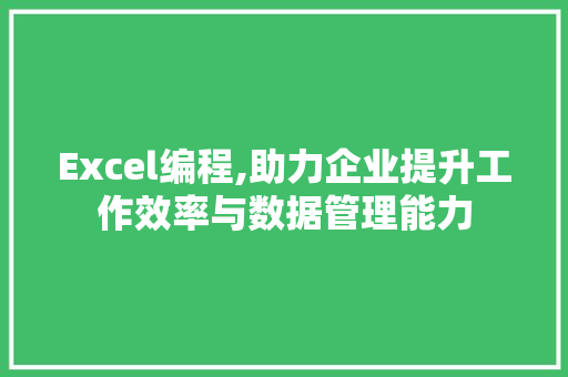 Excel编程,助力企业提升工作效率与数据管理能力