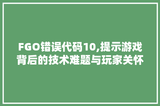 FGO错误代码10,提示游戏背后的技术难题与玩家关怀