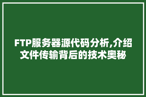 FTP服务器源代码分析,介绍文件传输背后的技术奥秘