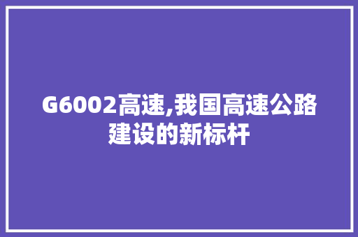 G6002高速,我国高速公路建设的新标杆