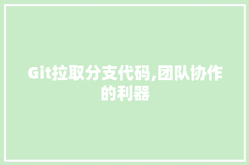 Git拉取分支代码,团队协作的利器