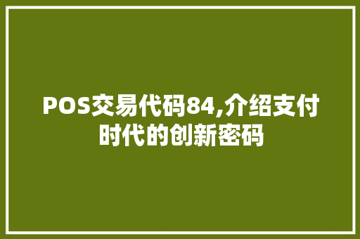 POS交易代码84,介绍支付时代的创新密码