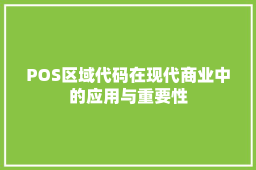 POS区域代码在现代商业中的应用与重要性