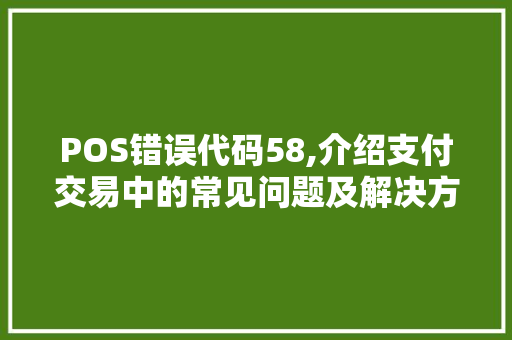 POS错误代码58,介绍支付交易中的常见问题及解决方法