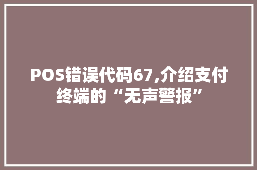 POS错误代码67,介绍支付终端的“无声警报”