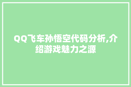 QQ飞车孙悟空代码分析,介绍游戏魅力之源