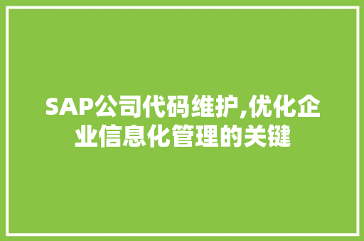 SAP公司代码维护,优化企业信息化管理的关键