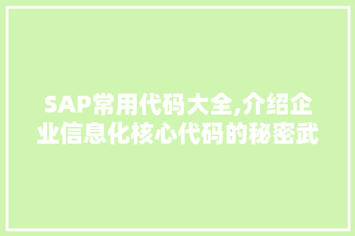 SAP常用代码大全,介绍企业信息化核心代码的秘密武器