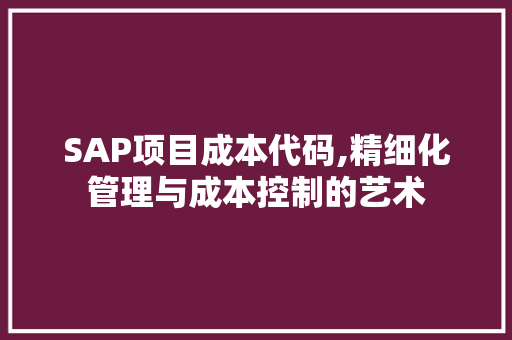 SAP项目成本代码,精细化管理与成本控制的艺术