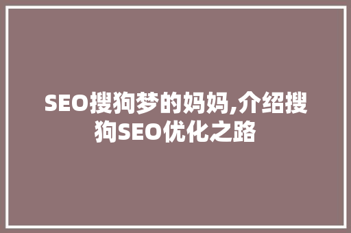 SEO搜狗梦的妈妈,介绍搜狗SEO优化之路