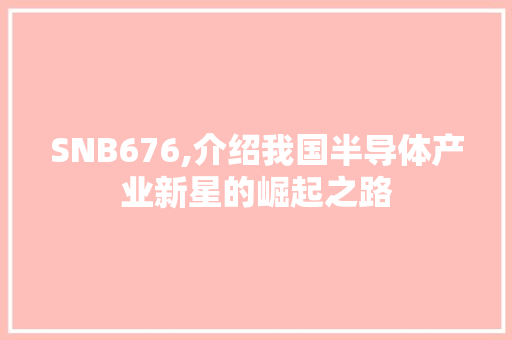 SNB676,介绍我国半导体产业新星的崛起之路