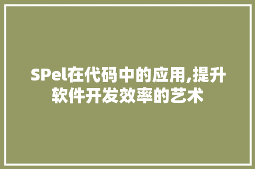 SPel在代码中的应用,提升软件开发效率的艺术