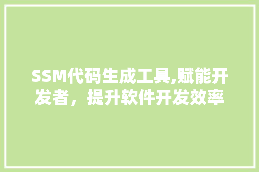 SSM代码生成工具,赋能开发者，提升软件开发效率