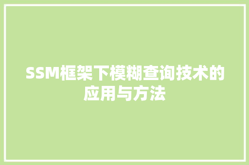 SSM框架下模糊查询技术的应用与方法