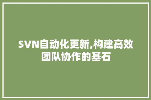 SVN自动化更新,构建高效团队协作的基石