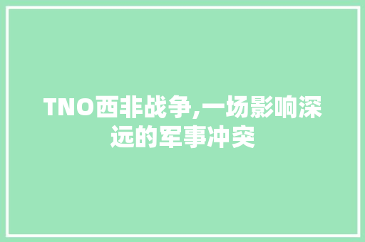 TNO西非战争,一场影响深远的军事冲突